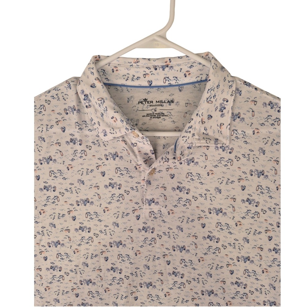 Peter Millar Seaside Mens Large Polo Shirt White Blue‎ Dolphin Great Hills CC